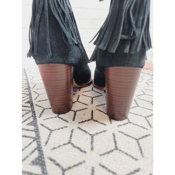 SAM EDELMAN BENJIE FRINGE POINTED TOE HEELED BOOTS IN BLACK, SZ 7.5 - Picture 7 of 13